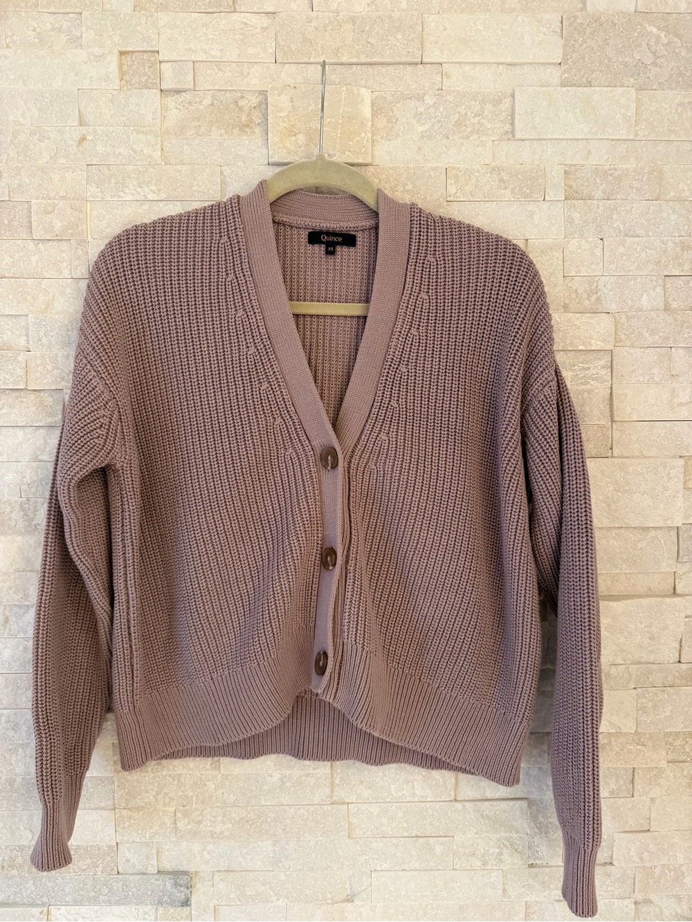Quince Mauve Knit Button-Front Cardigan